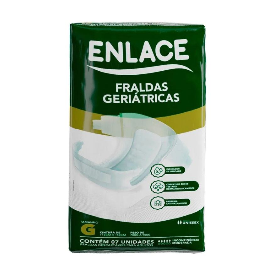 Enlace Fralda Descartável Adulto Tamanho G - 8 Pacotes com 7 Fraldas - Total 56 Tiras