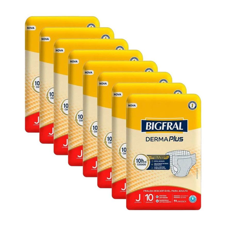 Bigfral Fralda Derma Plus Juvenil - 8 Pacotes C/ 10 Fraldas