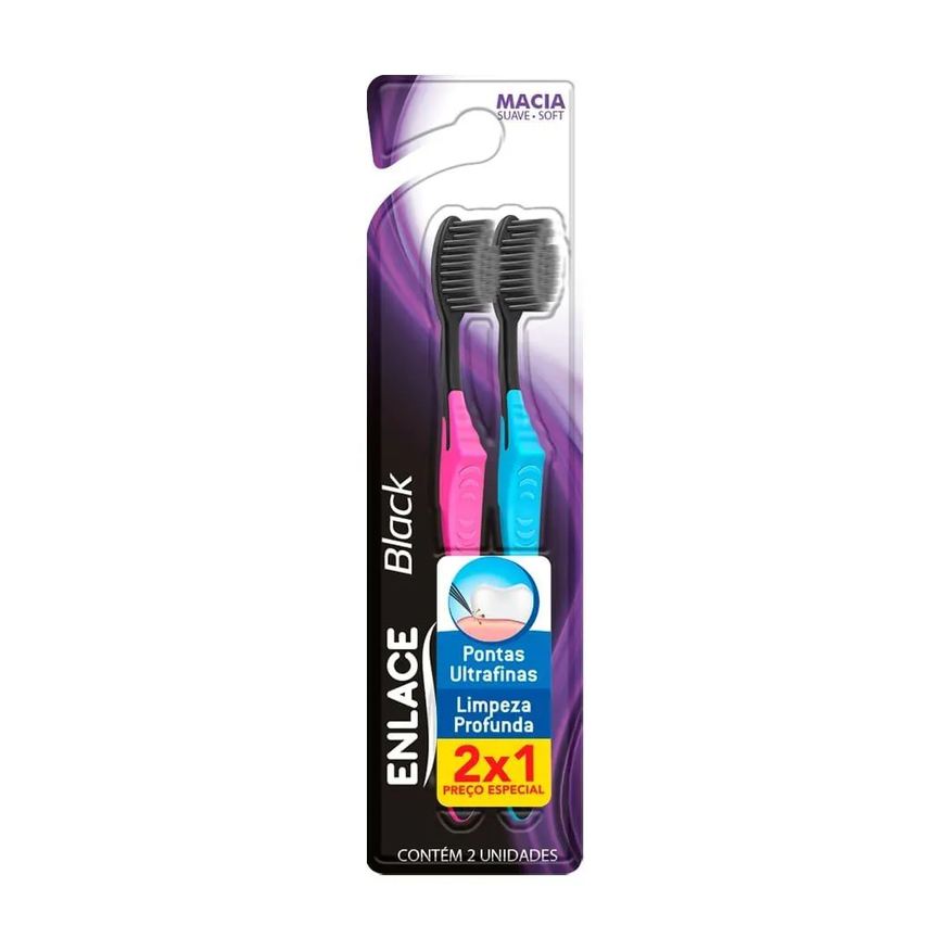 Enlace Escova Dental Black Soft Macia - 12 Embalagens com 2 unidades