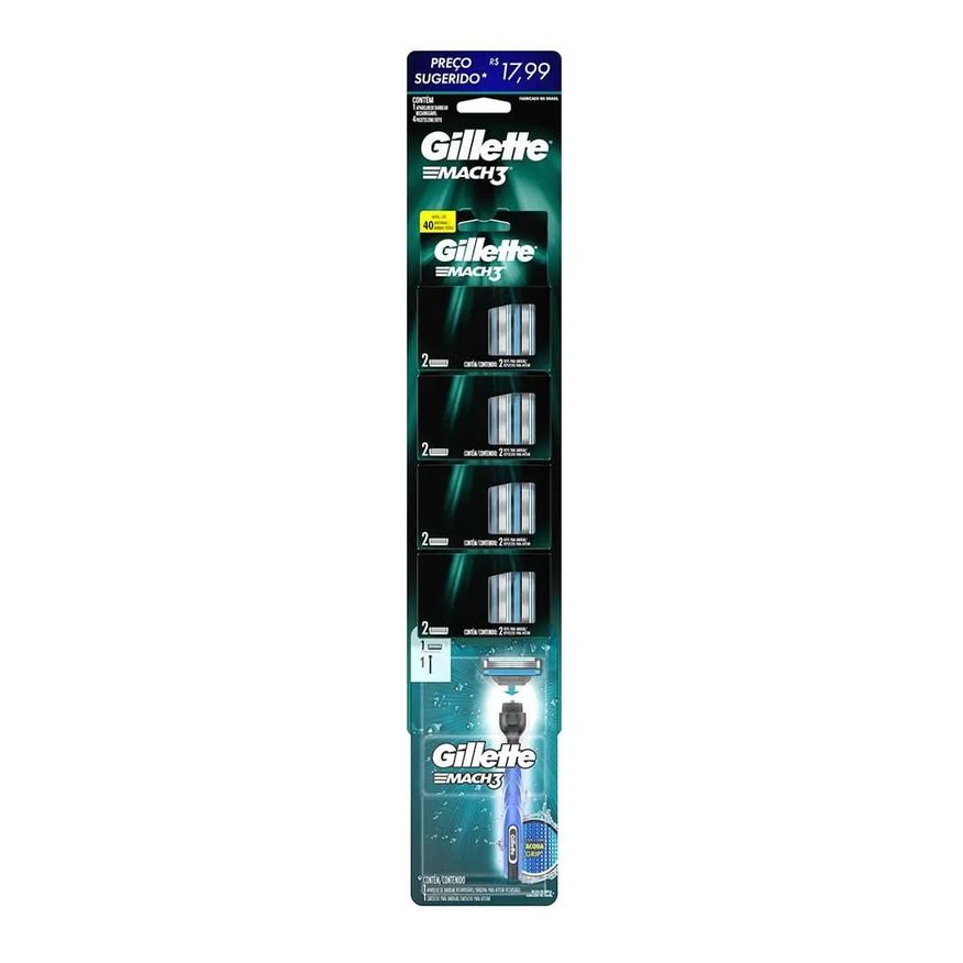 Gillette Carga Gillete Mach3 4 Embalagens com 2 unidades + 1 Aparelho Gillete Mach3 Acqua Grip