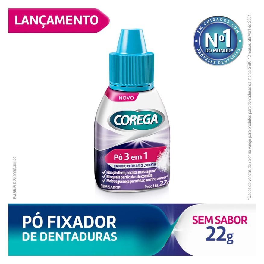 Fixador Pó de Dentaduras Corega 3 em 1 Sem Sabor 22g