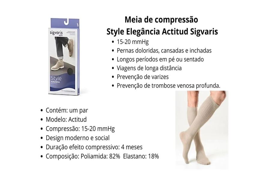 Sigvaris Meia Actitud 3/4 190B Masculina 15-20 Mmhg Cáqui P