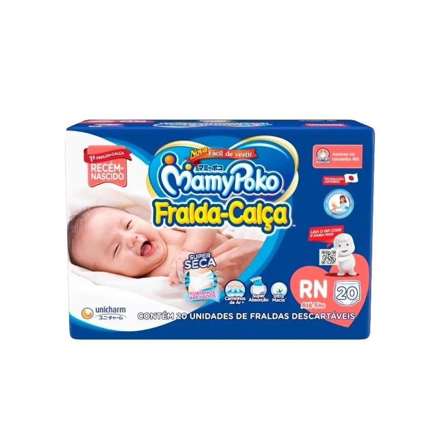 Mamypoko Fralda Descartável Calça Regular Tamanho Rn - 6 Pacotes com 20 Fraldas - Total 120 Tiras