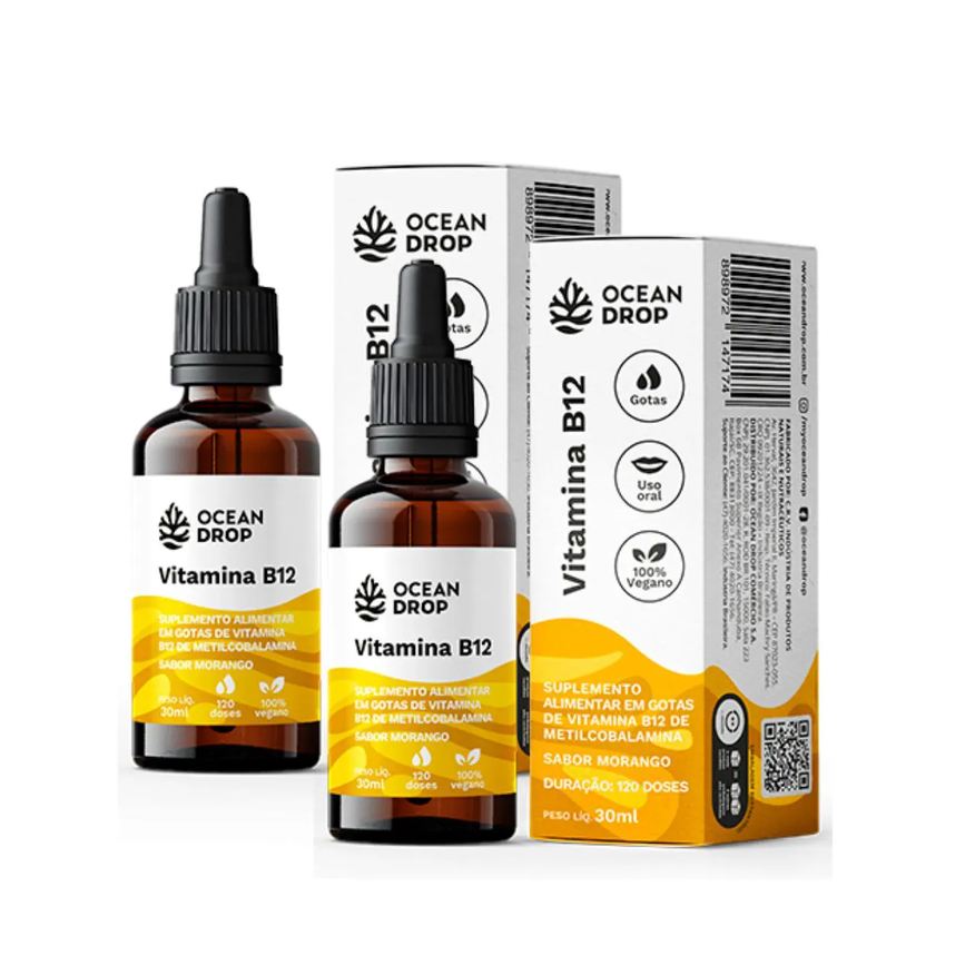 Ocean Drop 2x Vitamina B12 Metilcobalamina Morango 30ml