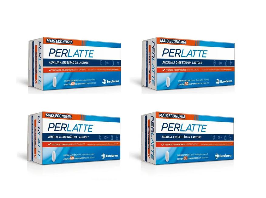Eurofarma Kit 4 Suplemento Perlatte Lactase 9000fcc Lactose 60cps