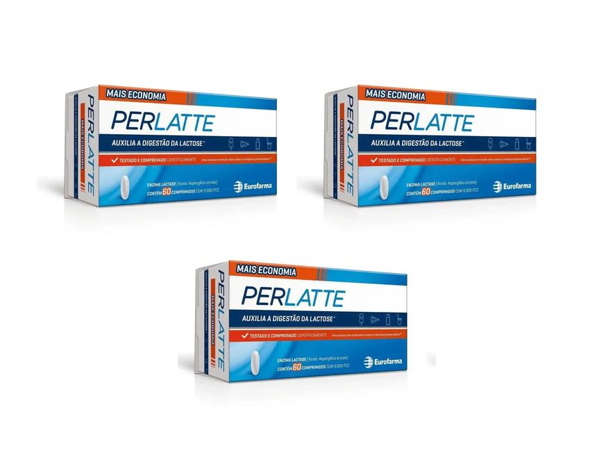 Eurofarma Kit 3 Suplemento Perlatte Lactase 9000fcc Lactose 60cps
