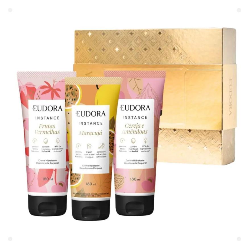 Eudora Kit Instance Creme Desodorante Corporal: Frutas Vermelhas, Marácuja e Cereja e Amêndoas 180ml