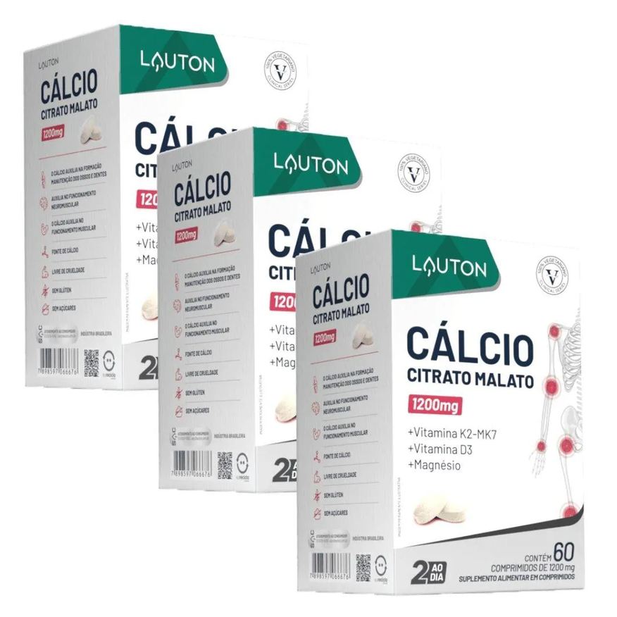 Lauton Kit 3x Cálcio Citrato Malato 60 comprimidos