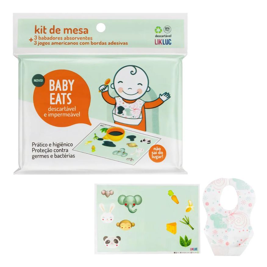 Likluc Kit de Mesa Baby Eats - 3 Babadores 3 J. Americanos