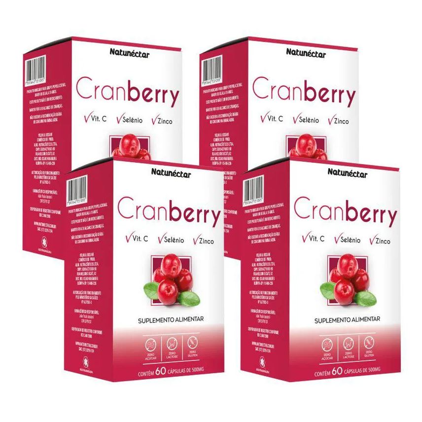 Natunéctar Kit Cranberry Suplemento Alimentar Natunectar 500mg - 4 Unid (240 Cápsulas)