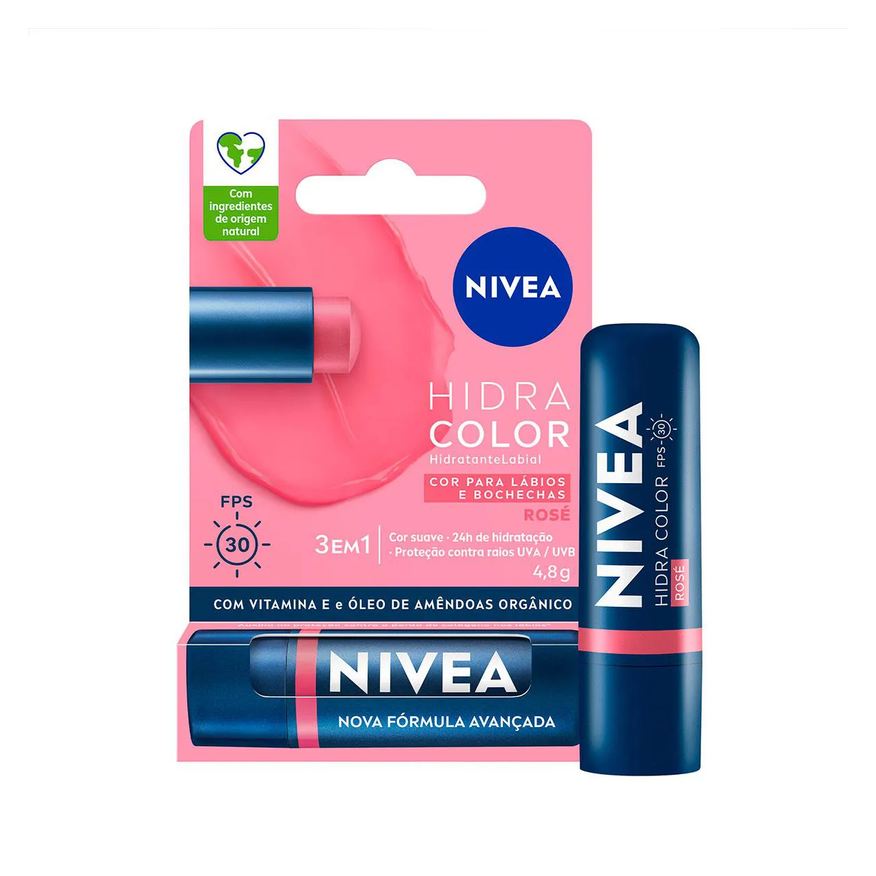Nivea Hidratante Labial Hidra Color Rosé FPS 30 4,8g
