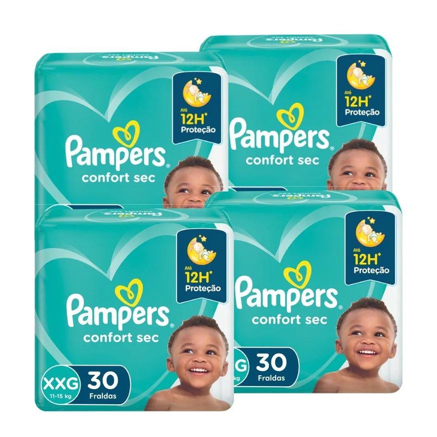 Pampers Fralda Descartável Confort Sec Tamanho Xxg - 4 Pacotes com 30 Fraldas - Total 120 Tiras