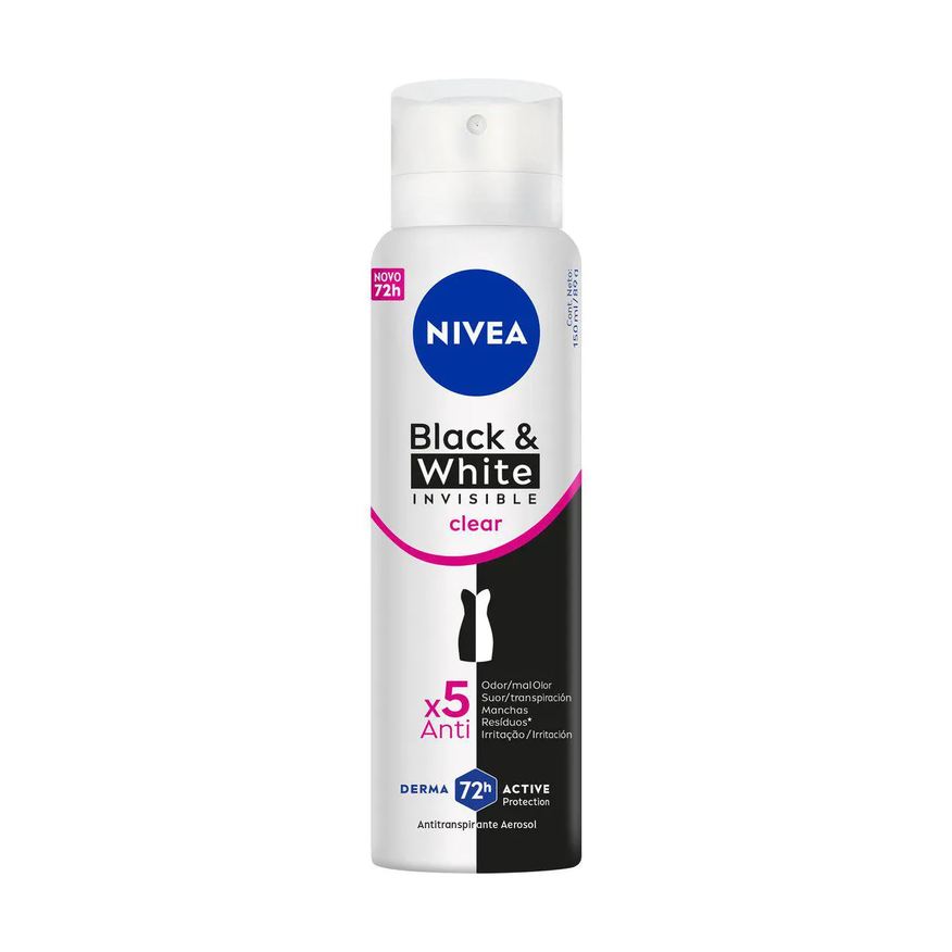 Nivea Desodorante Antitranspirante Aerosol Black & White Invisible Clear Feminino 72h 150ml