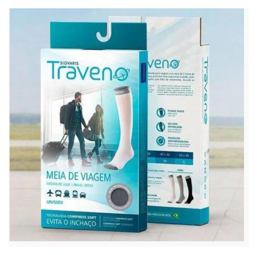 Sigvaris Meia de Compressão 3/4 para Viagem Unissex Traveno Ponteira Fechada - M Preta