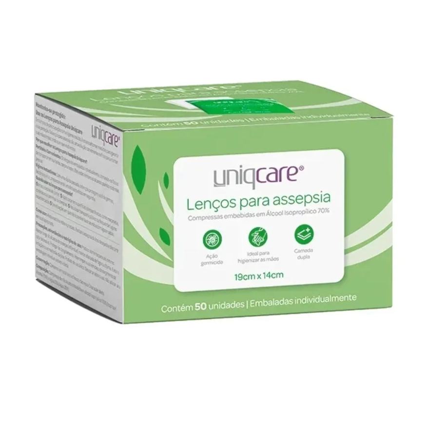 Uniqmed Lenços para Assepsia Álcool 70% Swab Grande 19x14 Cm 50 Uni