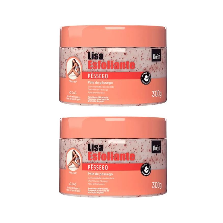 Bio Soft Creme Esfoliante Soft Hair 300g Biosoft Pessego - Kit C / 2un