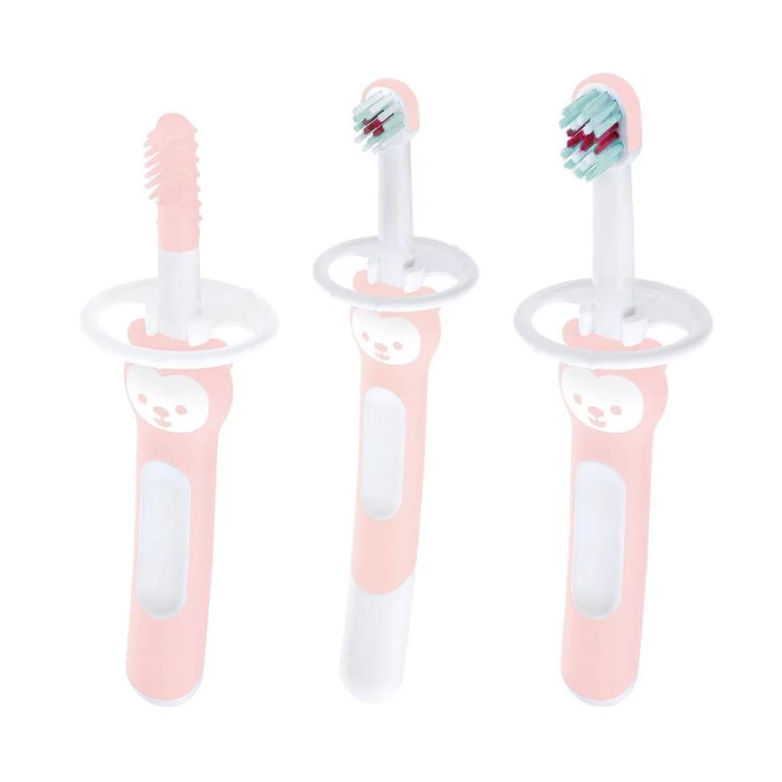 Mam Kit com 3 Escovas de Dente para Bebê Brushes Rosa