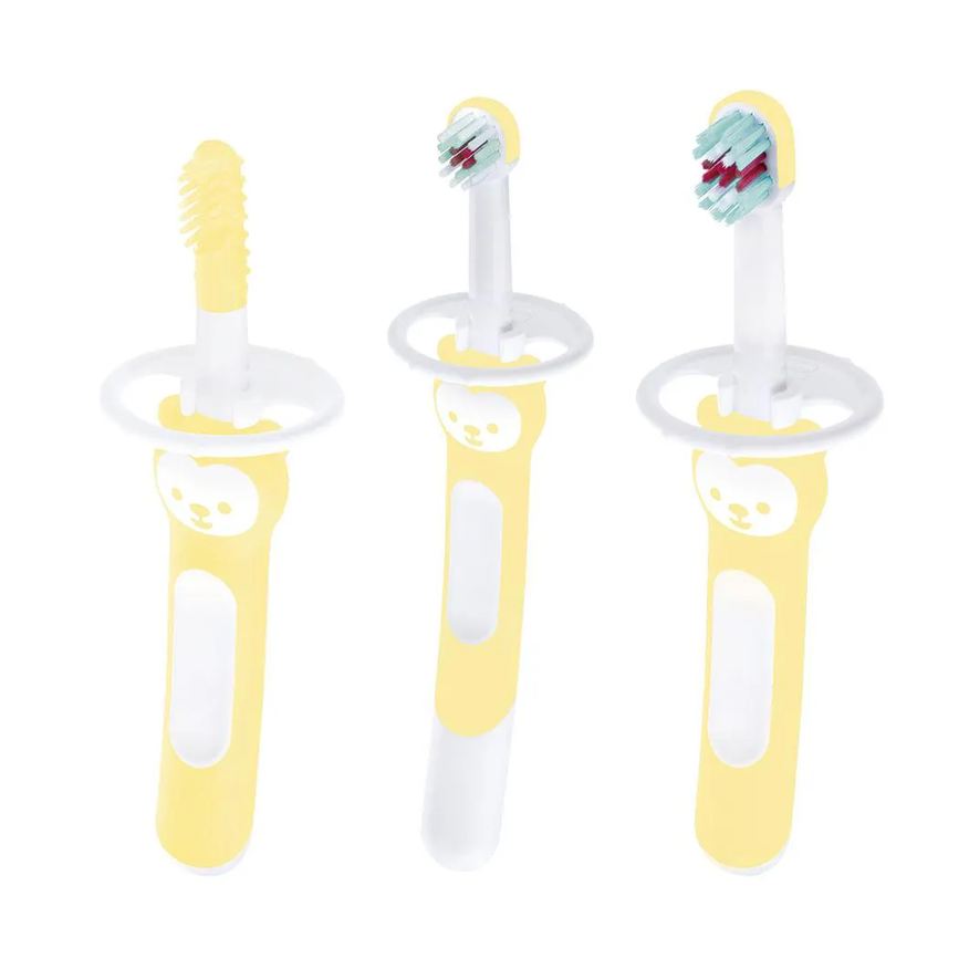 Mam Kit com 3 Escovas de Dente para Bebê Brushes Amarelo