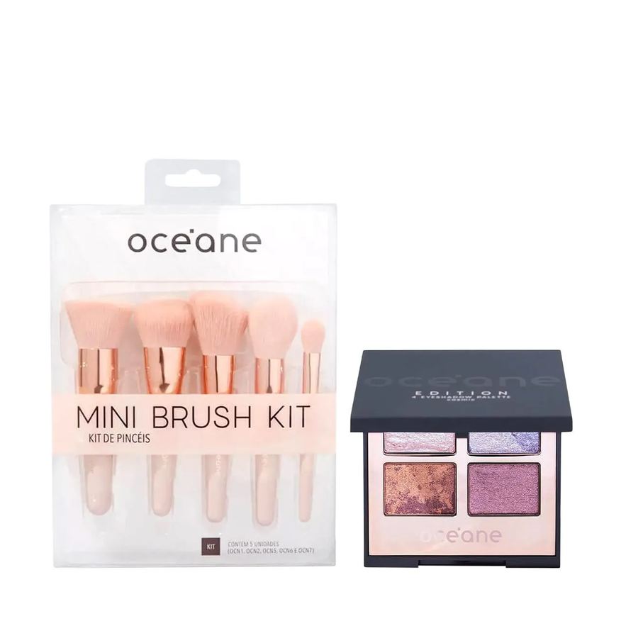 OCéANE KIT MINI KIT COM 5 PINCéIS E PALETTE COSMIC 4 EYESHADOW PALETA DE SOMBRAS (2 PRODUTOS)