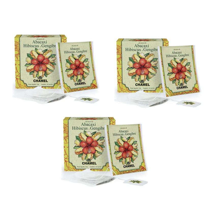 Chamel Kit 03 Chá Misto Abacaxi, Hibiscus e Gengibre