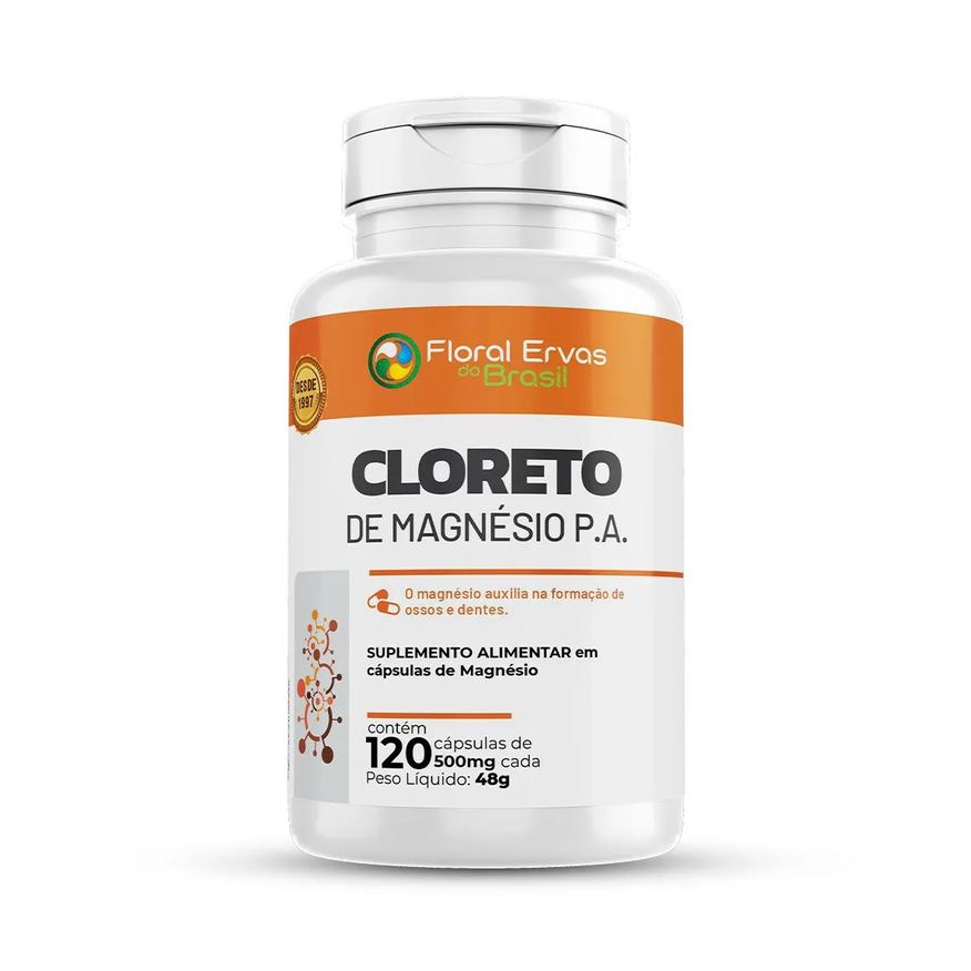 Floral Ervas do Brasil Cloreto De Magnésio P.a 500mg 120 Cápsulas Apenas 2 Cápsulas/dia