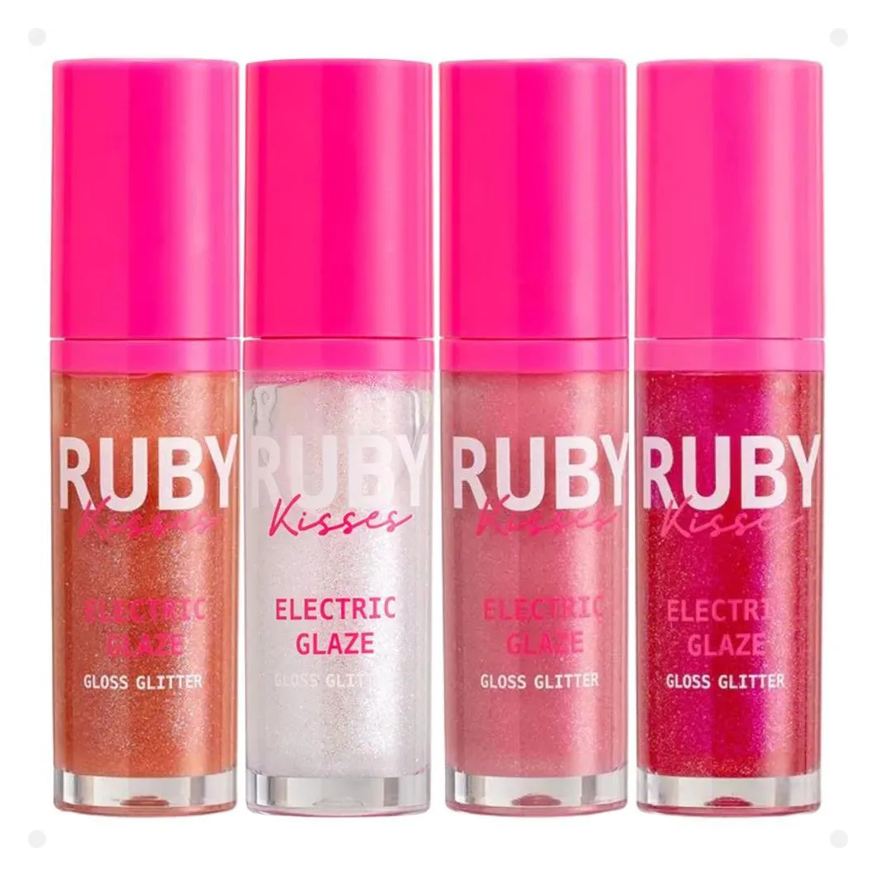 Kiss New York Kit Ruby Kisses Electric Glaze Gloss Glitter: Blush Gold, Holo Sky, Unicorn e Fuchsia