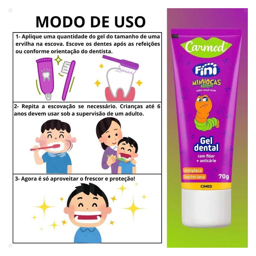 Carmed Kit Fini Minhocas Azedinhas: Gel Dental 70g e Enxaguante Bucal 250ml