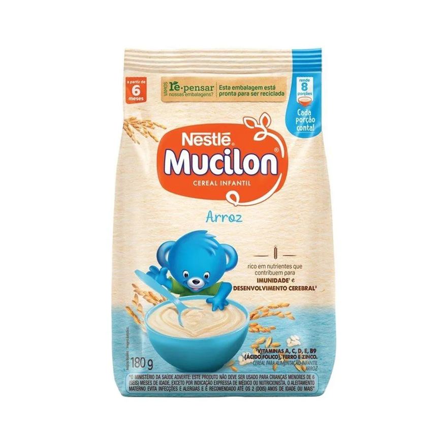 Nestlé Mucilon Arroz 180g Sachê - Embalagem com 12 unidades