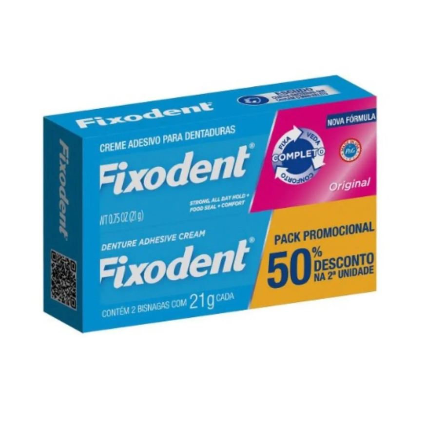 Adesivo Creme Para Dentadura Original Fixodent - Pack Com 2 Unidades de 21g
