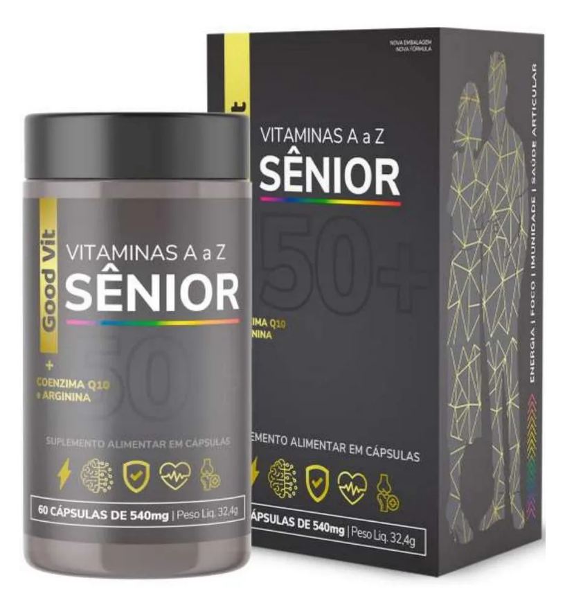 Good Vit Suplemento com Vitaminas de A A Z Sênior 60 Cápsulas de 540mg + Coenzima Q10 e Arginina