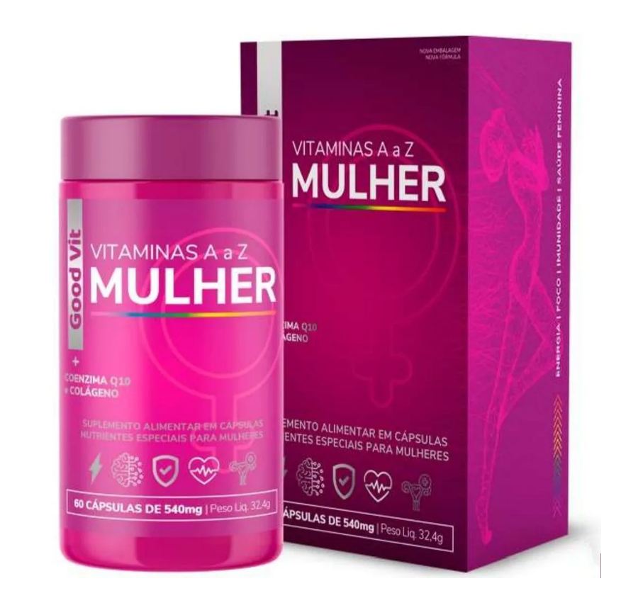 Good Vit Suplemento com Vitaminas de A A Z Mulher 60 Cápsulas de 540mg + Coenzima Q10 e Colágeno