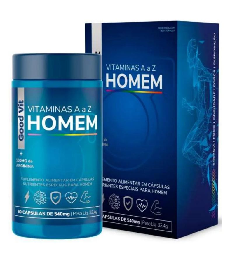 Good Vit Suplemento com Vitaminas de A A Z Homem 60 Cápsulas de 540mg + 100mg de Arginina