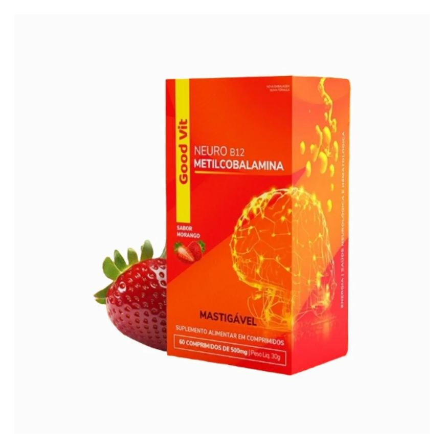 Good Vit Neuro B12 Metilcobalamina 500mg 60 Cp Mastigáveis para Energia, Saúde Neurológica e Hematológica