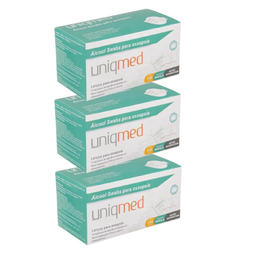 Uniqmed Kit 300 Swab Álcool 70 % Limpeza de Objetos e Bancadas