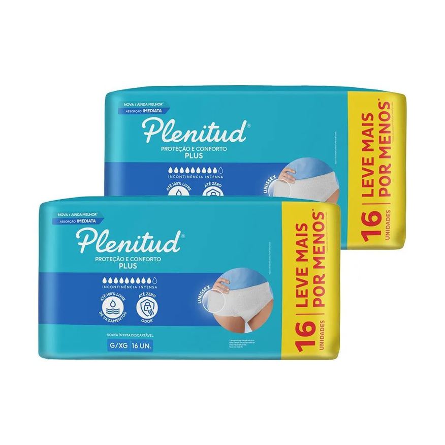Plenitud Roupa Íntima Protect Plus Tamanho G/xg - 2 Pacotes com 16 Fraldas - Total 32 Tiras