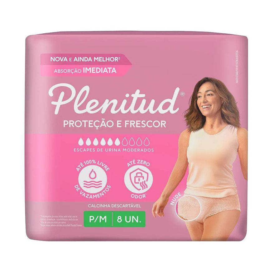 Plenitud Roupa Íntima Active Mulher Tamanho P/m - 4 Pacotes com 8 Fraldas - Total 32 Tiras