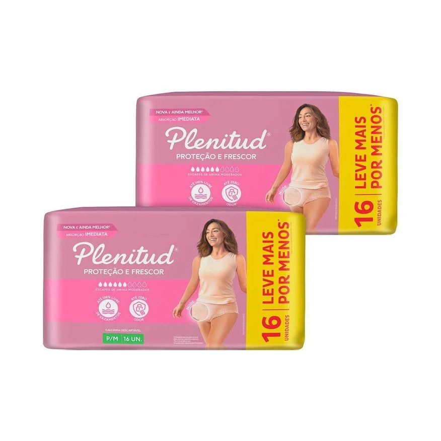 Plenitud Roupa Íntima Active Mulher Tamanho P/m - 2 Pacotes com 16 Fraldas - Total 32 Tiras