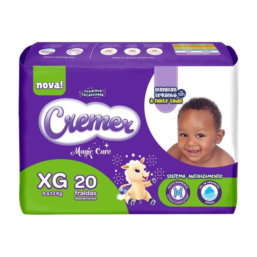 Cremer Fralda Descartável Jumbo Tamanho Xg - 8 Pacotes com 20 Fraldas - Total 160 Tiras