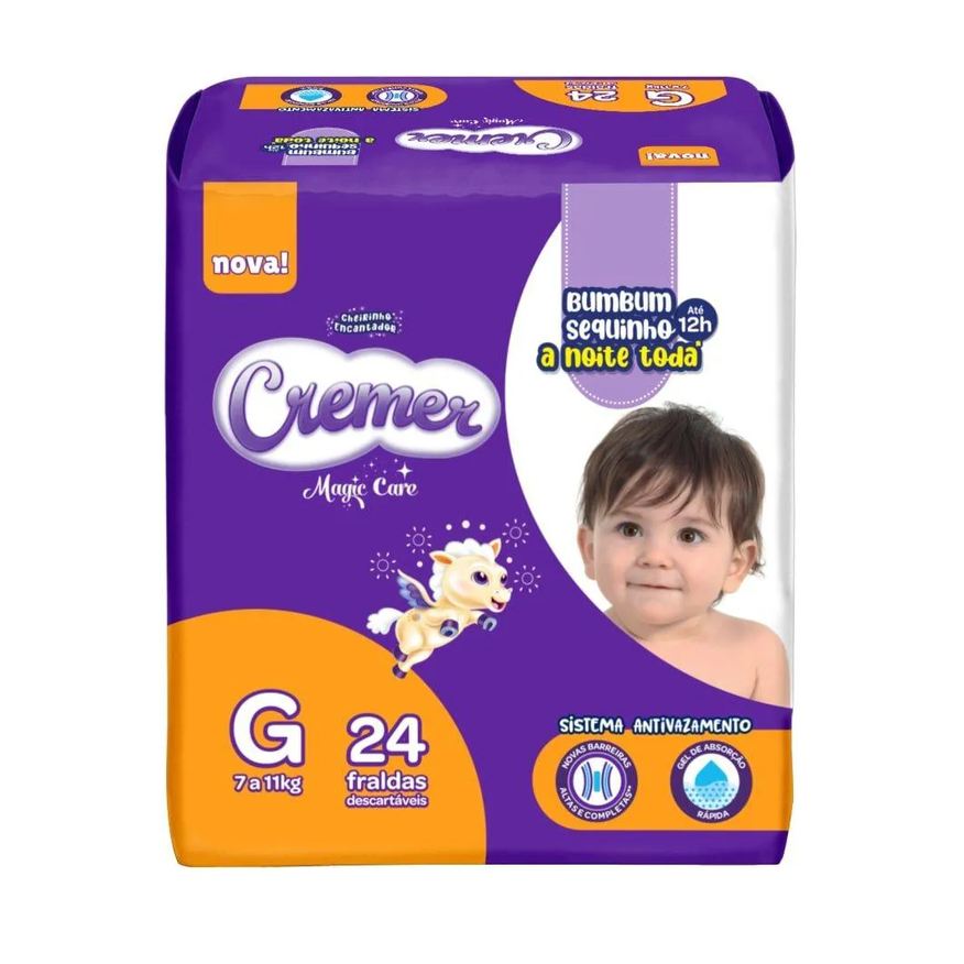 Cremer Fralda Descartável Jumbo Tamanho G - 8 Pacotes com 24 Fraldas - Total 192 Tiras