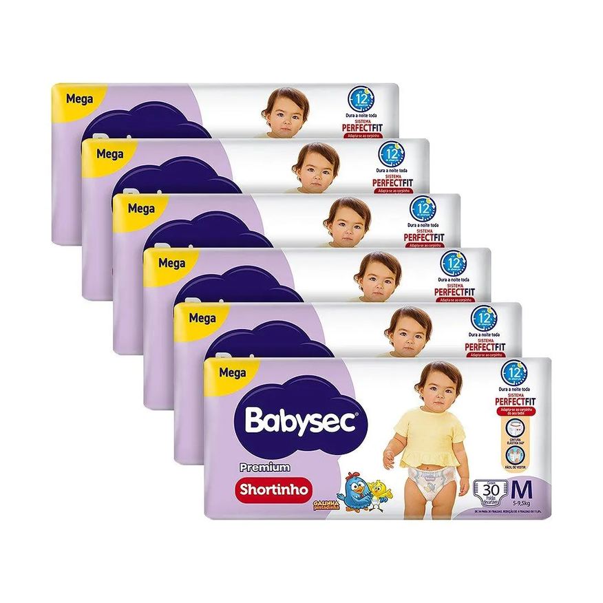 Babysec Fralda Descartável Shortinho Galinha Pintadinha Mega Tamanho M - 6 Pacotes com 30 Fraldas - Total 180 Tiras