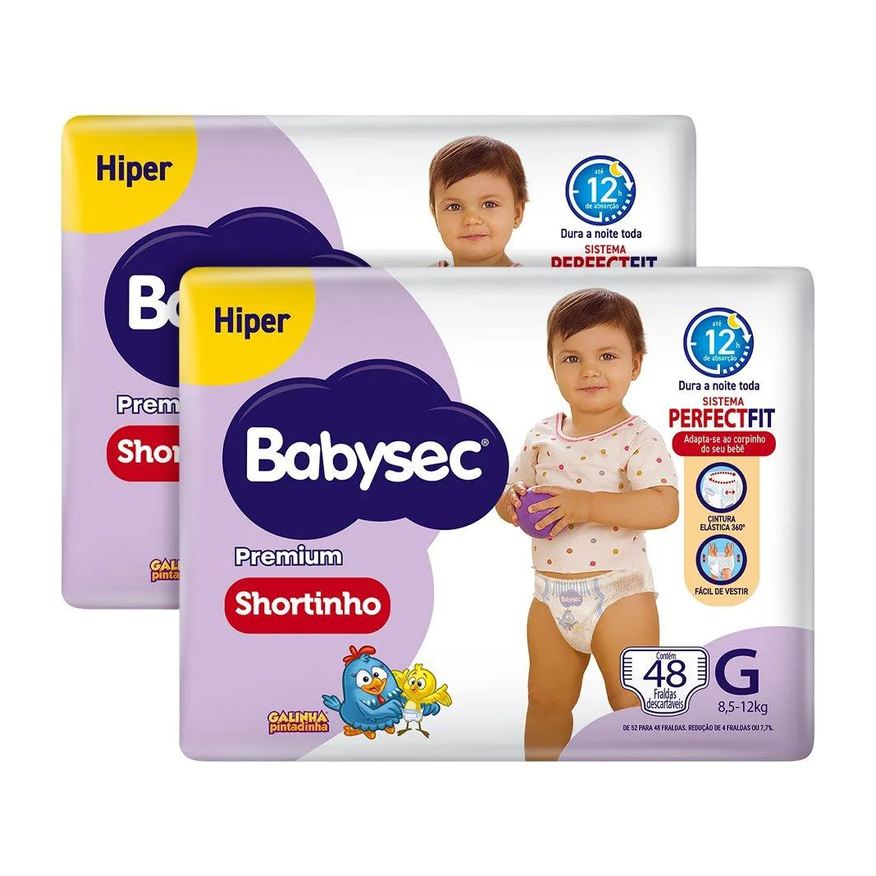 Babysec Fralda Descartável Shortinho Galinha Pintadinha Hiper Tamanho G - 2 Pacotes com 48 Fraldas - Total 96 Tiras
