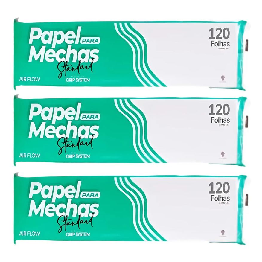 Papel Para Mechas Kit Papel para Mecha 3un. Standard Branco 11x47cm 120 Folhas