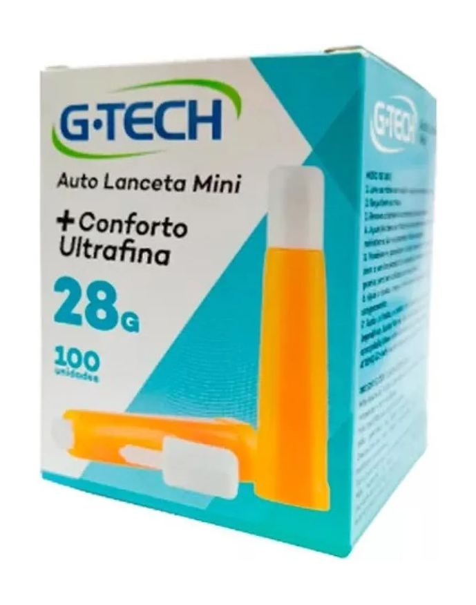 G-tech Auto Lanceta Mini 28g 100 unidades Ultrafina Conforto Cor Branca e Laranja