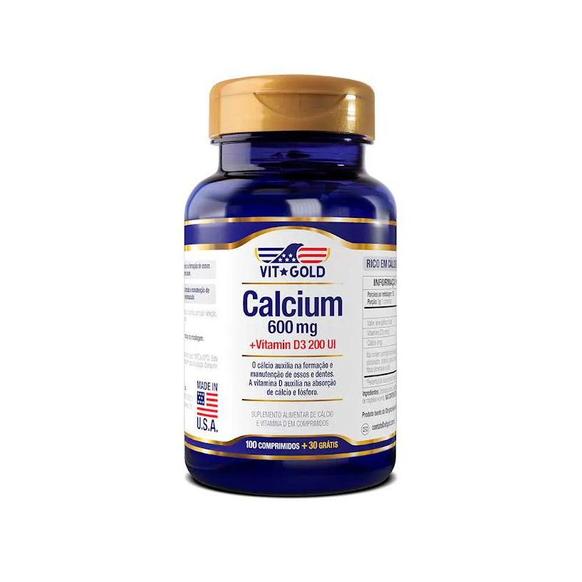 Vit Gold Cálcio 600 mg com Vitamina D3 Vitgold 100 comprimidos + 30gátis