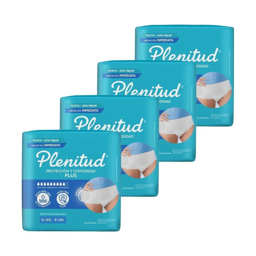Plenitud Roupa Íntima Protect Plus Tamanho G/xg - 4 Pacotes com 8 Fraldas - Total 32 Tiras