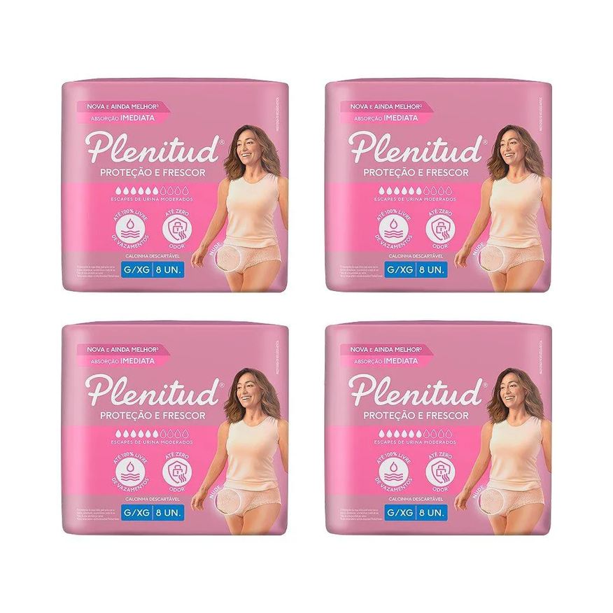 Plenitud Roupa Íntima Active Mulher Tamanho G/xg - 4 Pacotes com 8 Fraldas - Total 32 Tiras