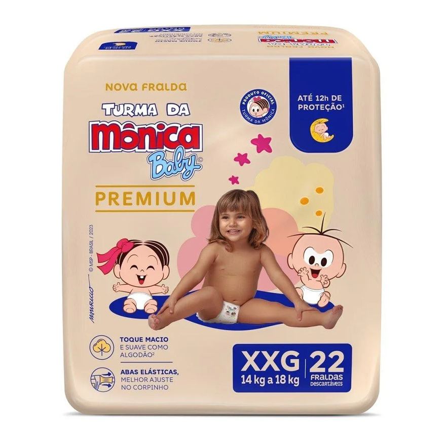 Turma da Mônica Fralda Descartável Premium Econômica Tamanho Xxg 6 Pacotes com 22 Fraldas- Total 132 Tiras