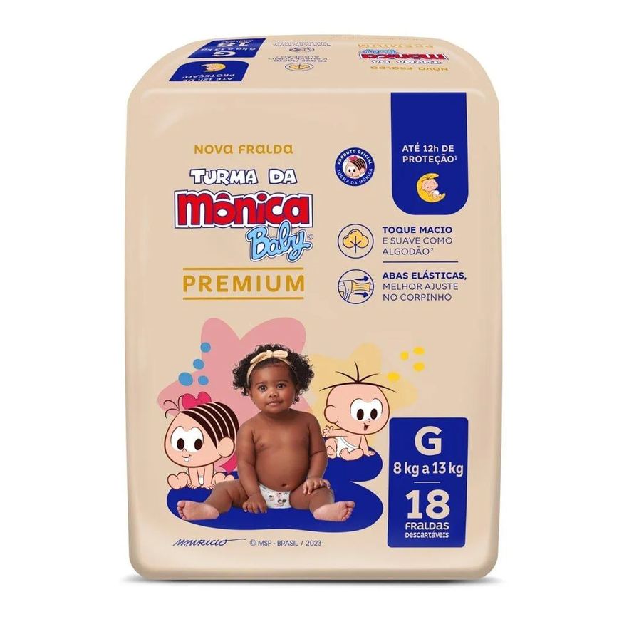 Turma da Mônica Fralda Descartável Jumbo Tamanho G 8 Pacotes com 18 Fraldas- Total 144 Tiras