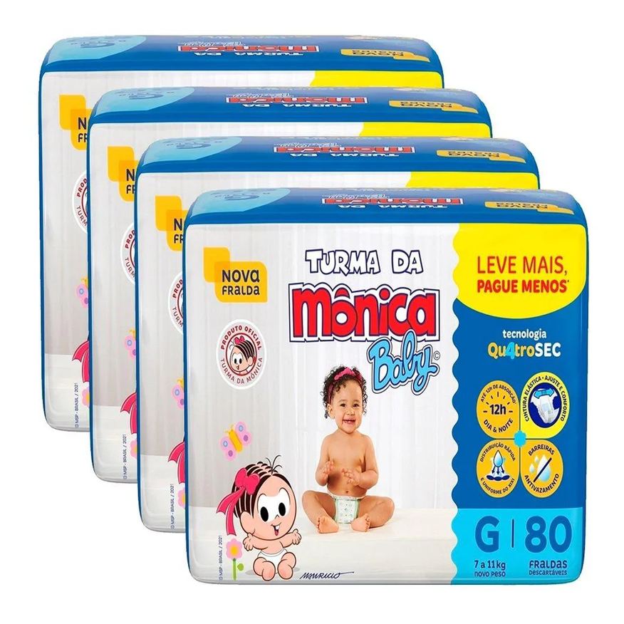 Turma da Mônica Fralda Descartável Giga Grande 4 Pacotes C/ 80 Fraldas
