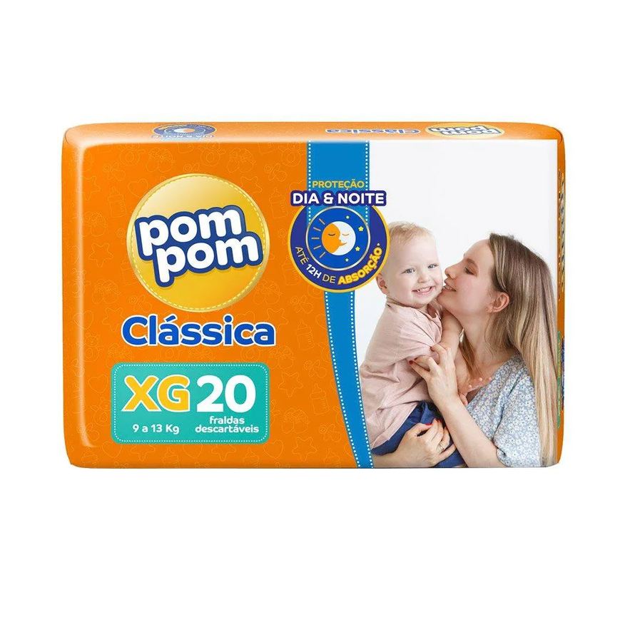Pom Pom Fralda Descartável Clássica Jumbo Tamanho Xg - 8 Pacotes com 20 Fraldas - Total 160 Tiras